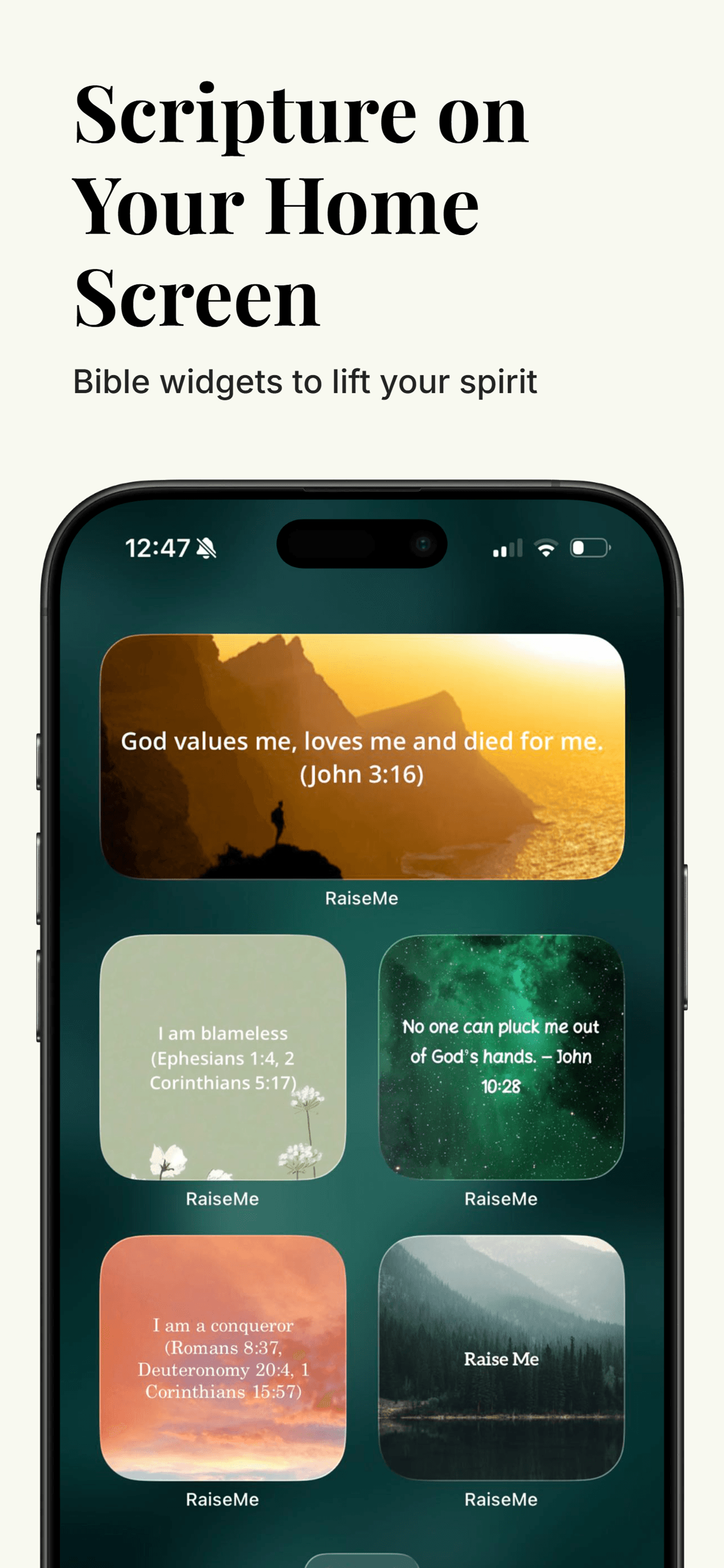 RaiseMe home screen Bible widgets on iPhone