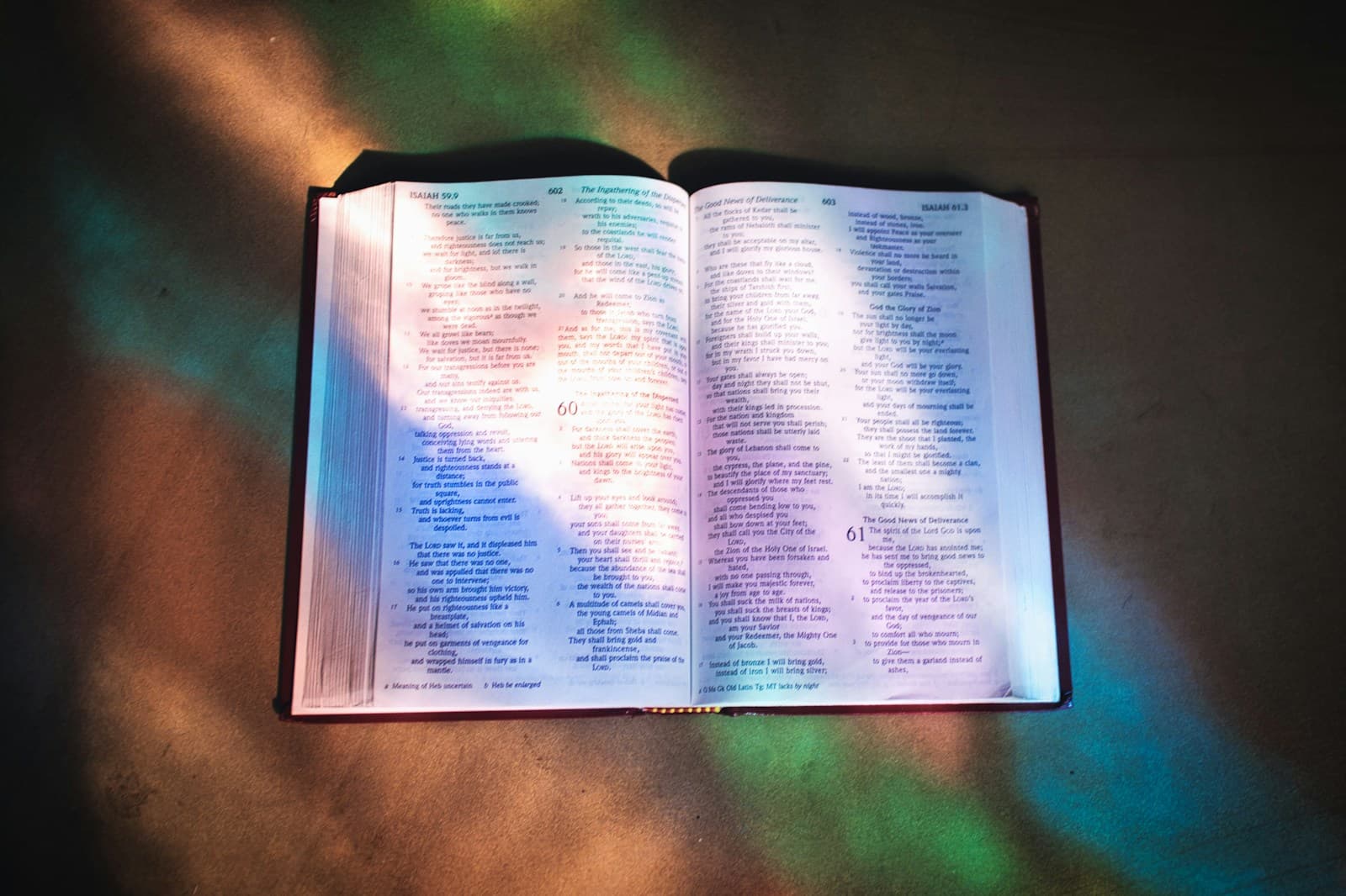 Open Bible with warm colored light